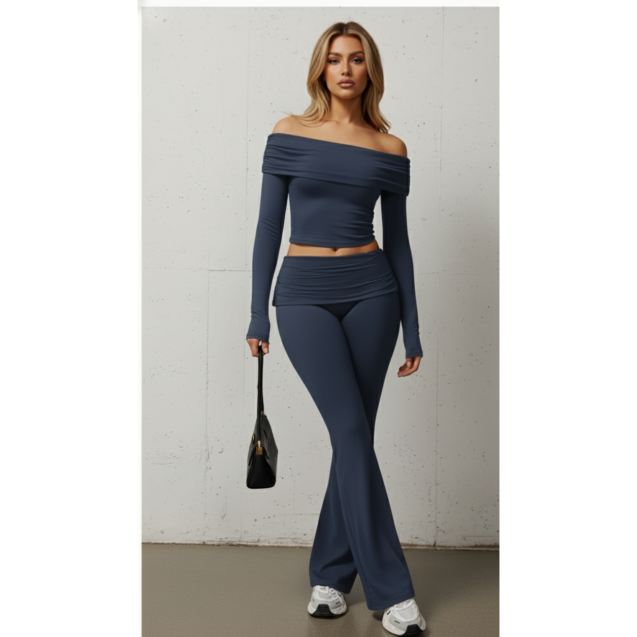 Dare To Flare | Off The Shoulder Long Sleeve Top + Flare Pants Set