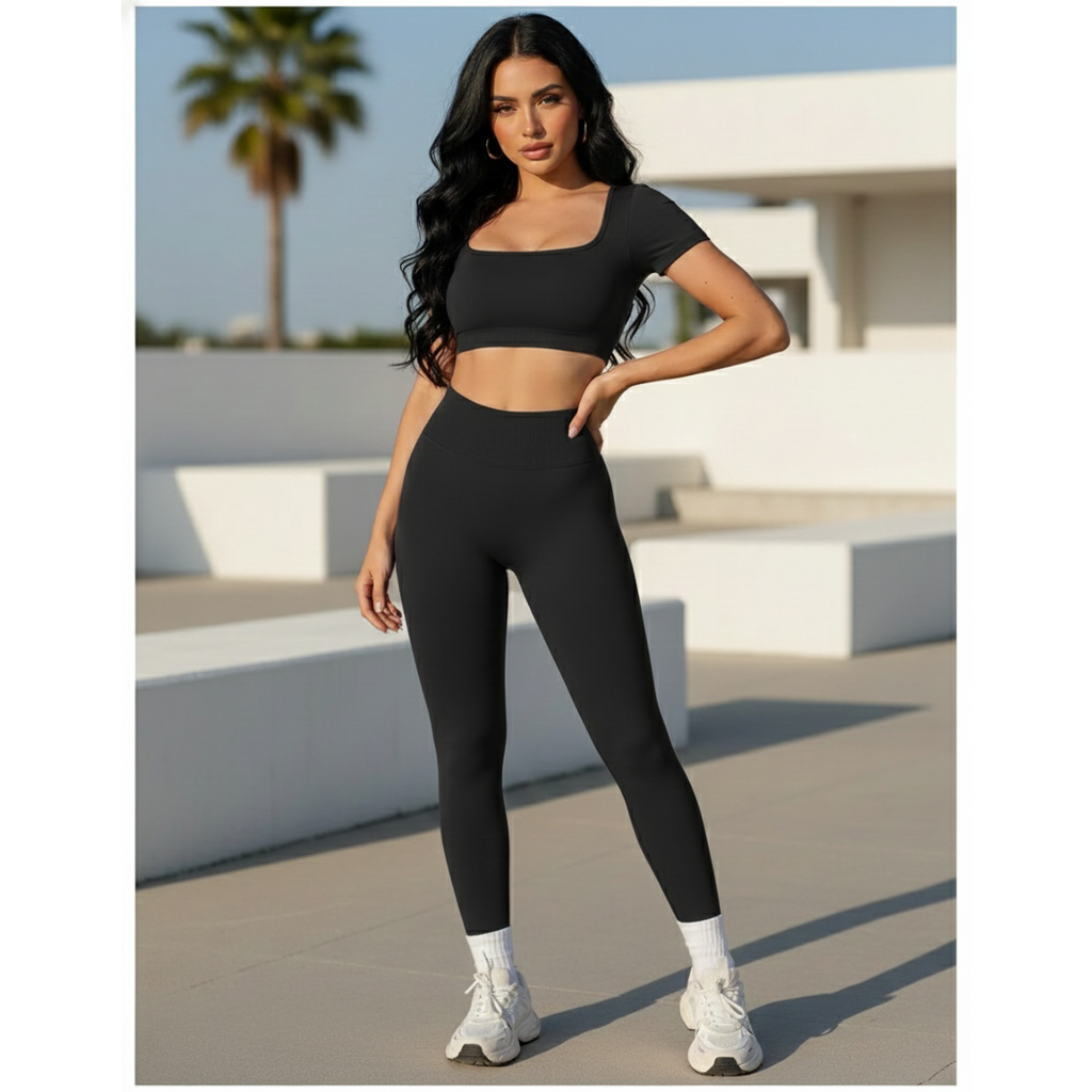 Too Cute To Cover | Backless Crop Top + High Waist Active Leggings Set