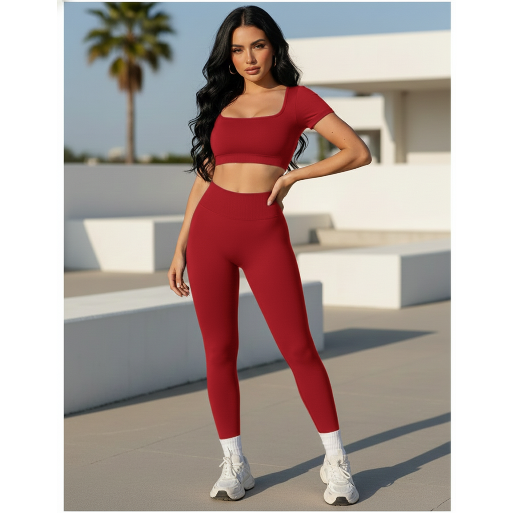 Too Cute To Cover | Backless Crop Top + High Waist Active Leggings Set