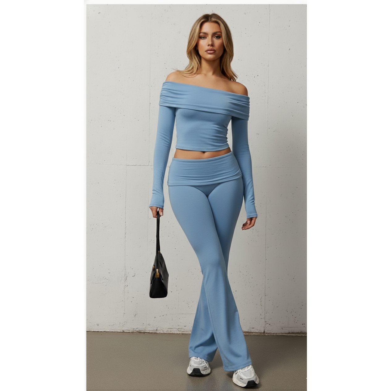 Dare To Flare | Off The Shoulder Long Sleeve Top + Flare Pants Set
