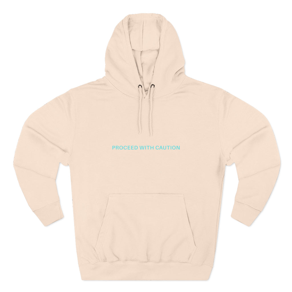 Proceed With Caution graphic fleece hoodie, Off White; hood with drawstrings, front print
