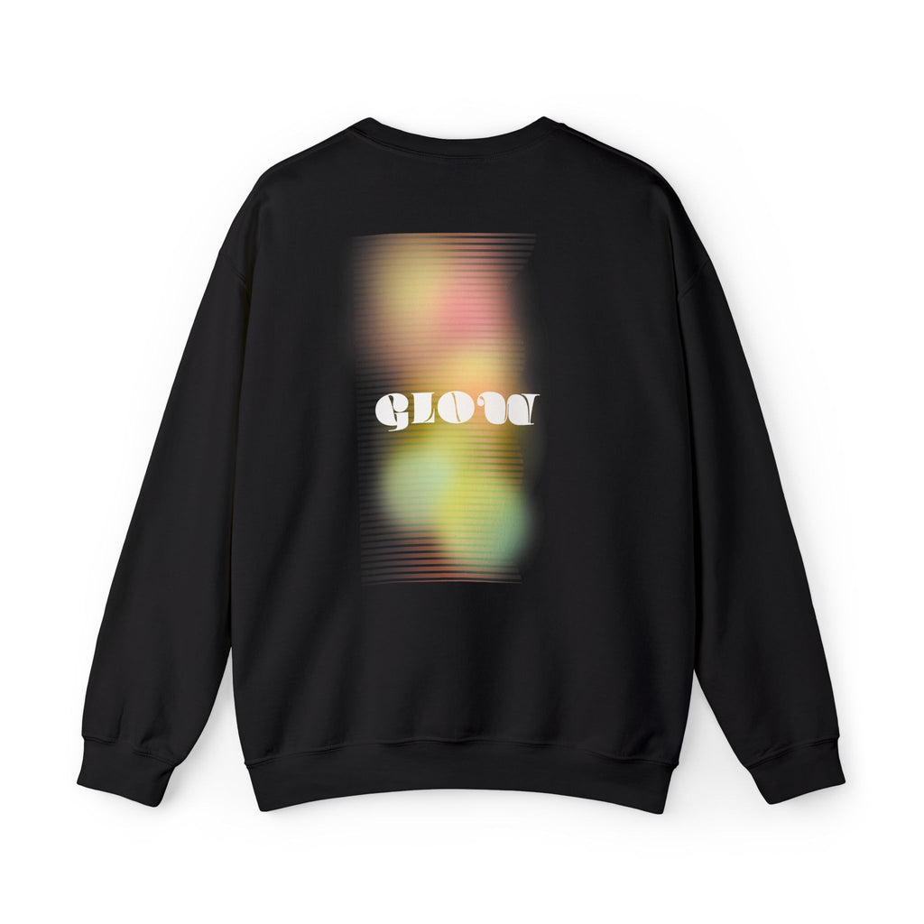 Black graphic sweatshirt featuring a colorful glow design on the back for a trendy look