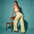 Goose Yellow crop top and flare pants matching set, open-back bra style