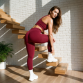 High-waisted active leggings, cherry red, full length with fitted waistband