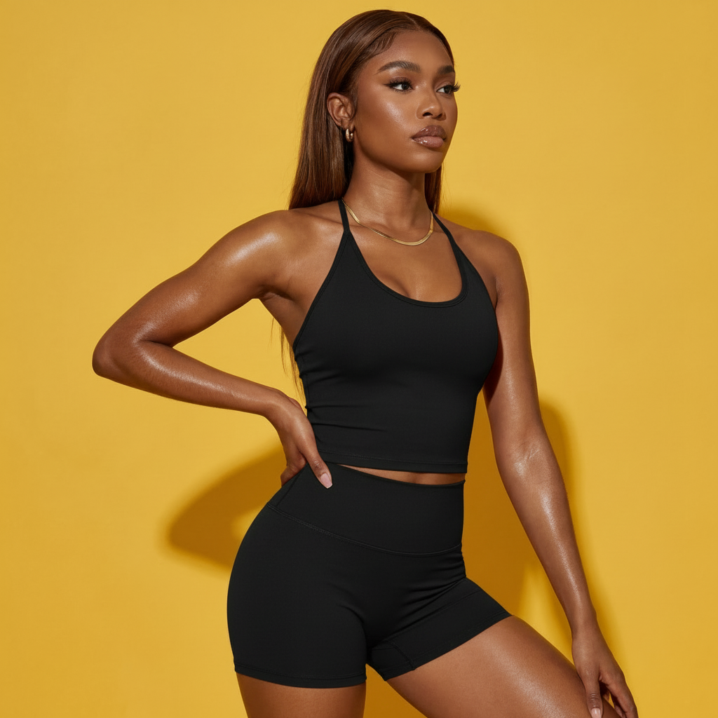 Bow Tie Babe | Tied Spaghetti Strap Tank Top + Shorts Matching Active Set