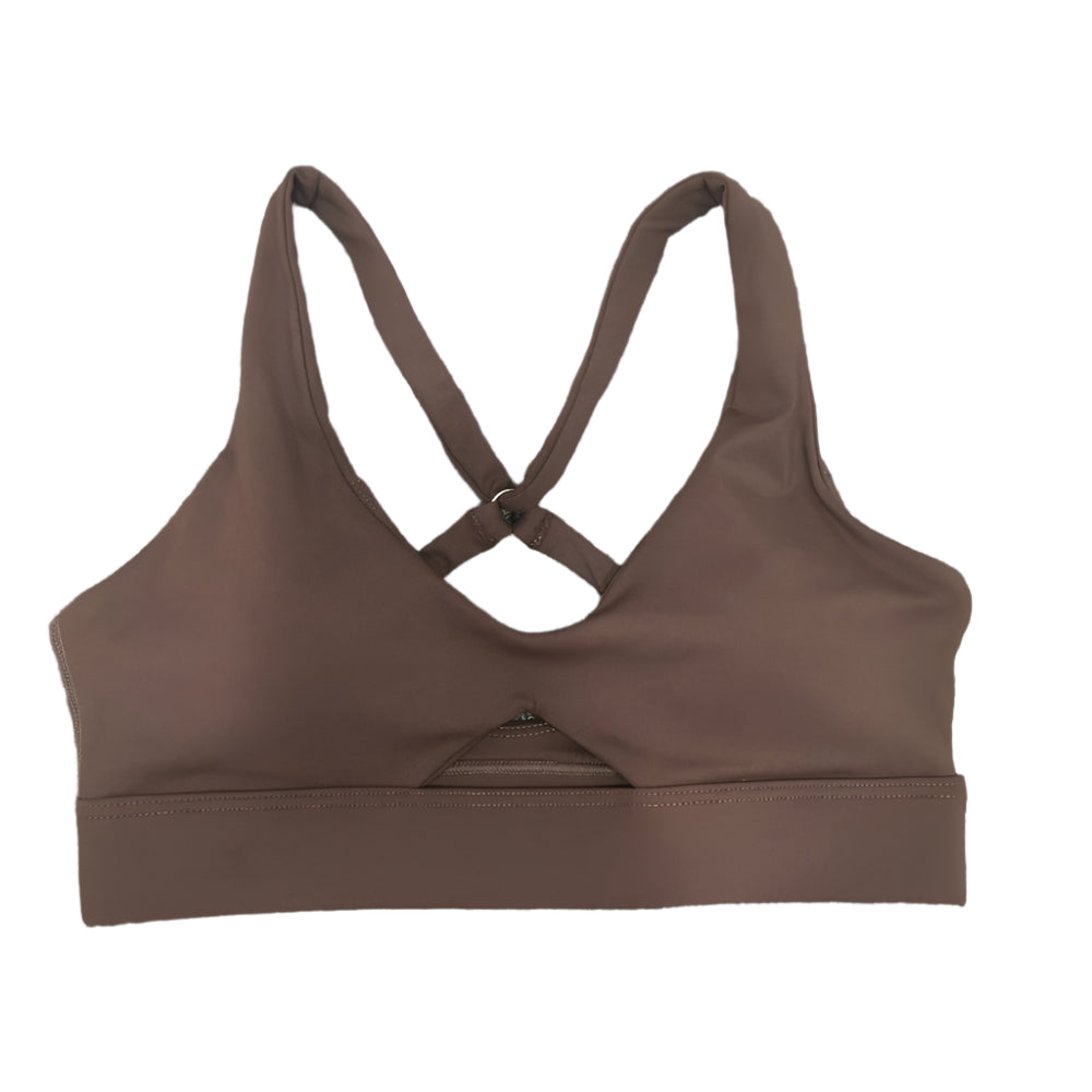 Xooie Fit High-Intensity Sports Bra in Brown with Crisscross Back Design for Maximum Support