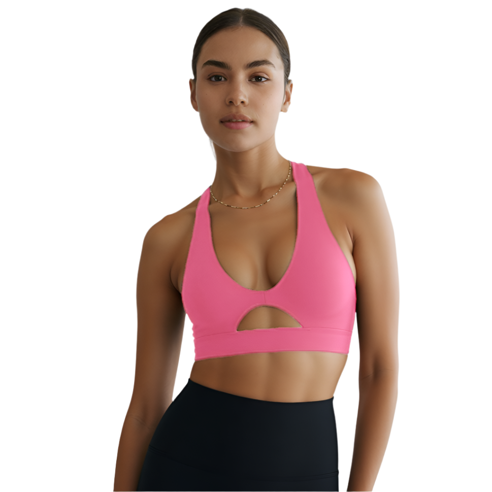 Xooie Fit High-Intensity Sports Bra in Pink with Cutout Detail for Maximum Support
