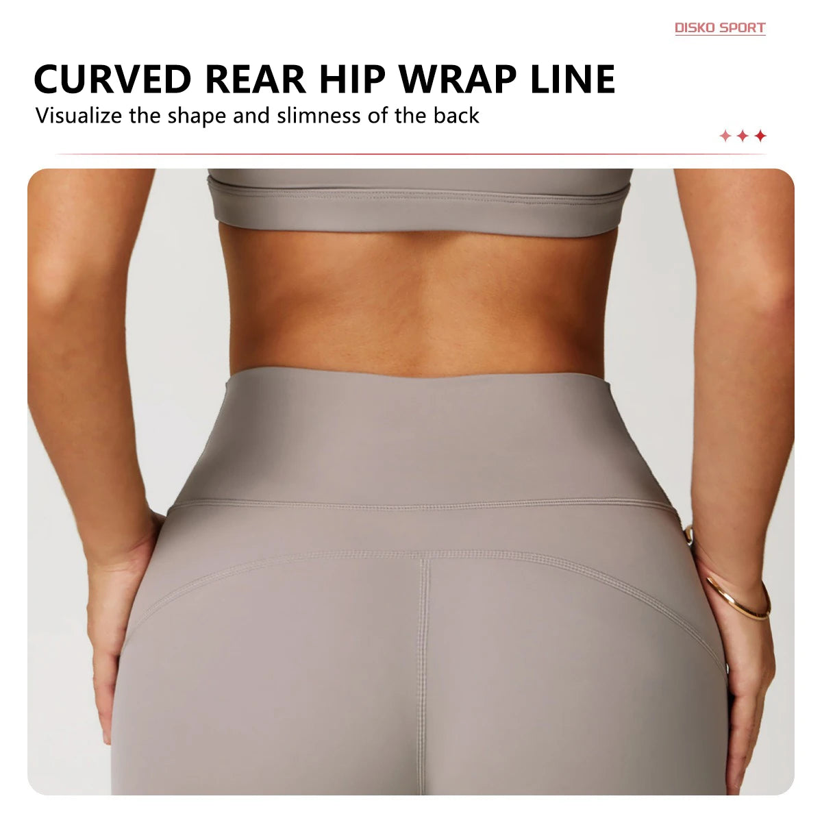 Xooie Fit two-piece set showcasing curved rear hip wrap line in high-performance activewear