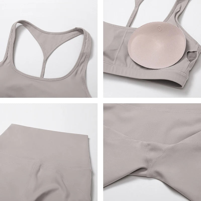 Xooie Fit two-piece set featuring high-performance activewear sports bra and leggings in taupe