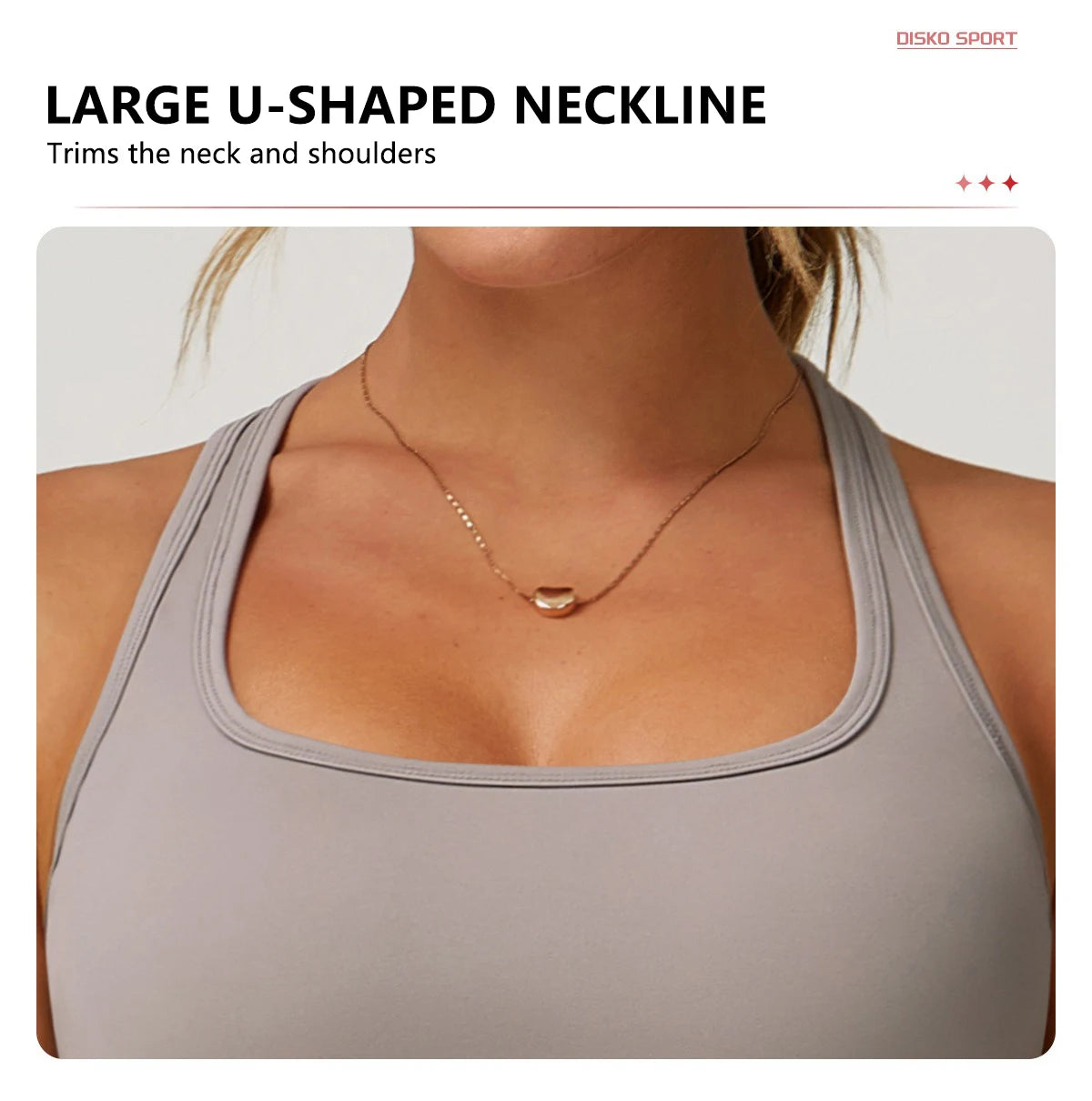 Xooie Fit two-piece set featuring a large U-shaped neckline in high-performance activewear fabric