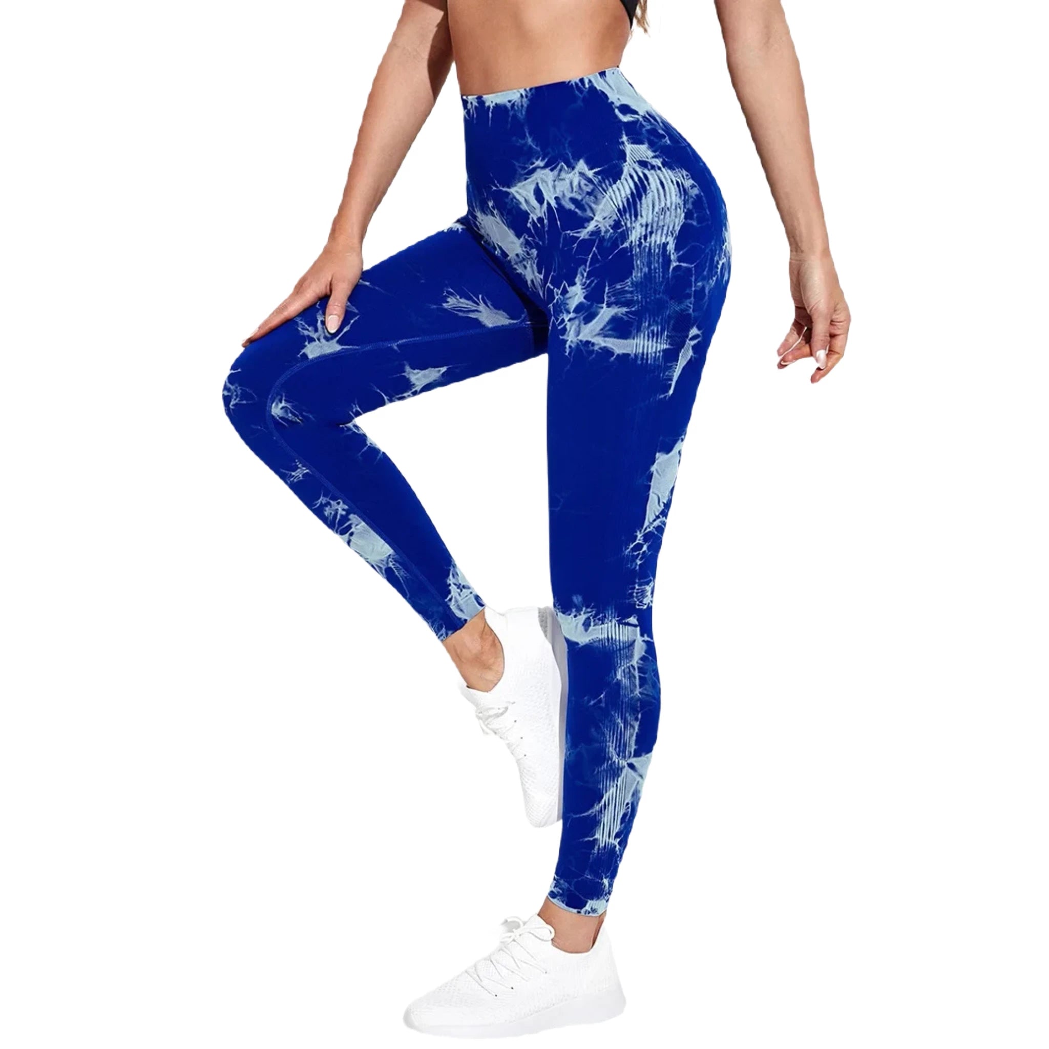 Xooie Fit High-performance fitness leggings in blue tie-dye style for active wear enthusiasts