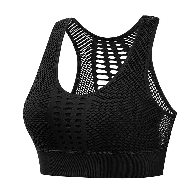 Xooie Fit high-performance workout bra in black with breathable mesh for optimal comfort