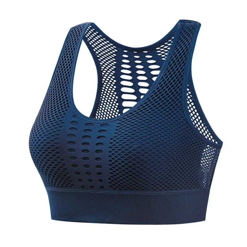 Xooie Fit High-Performance Workout Bra in Navy with Breathable Mesh Design for Maximum Comfort