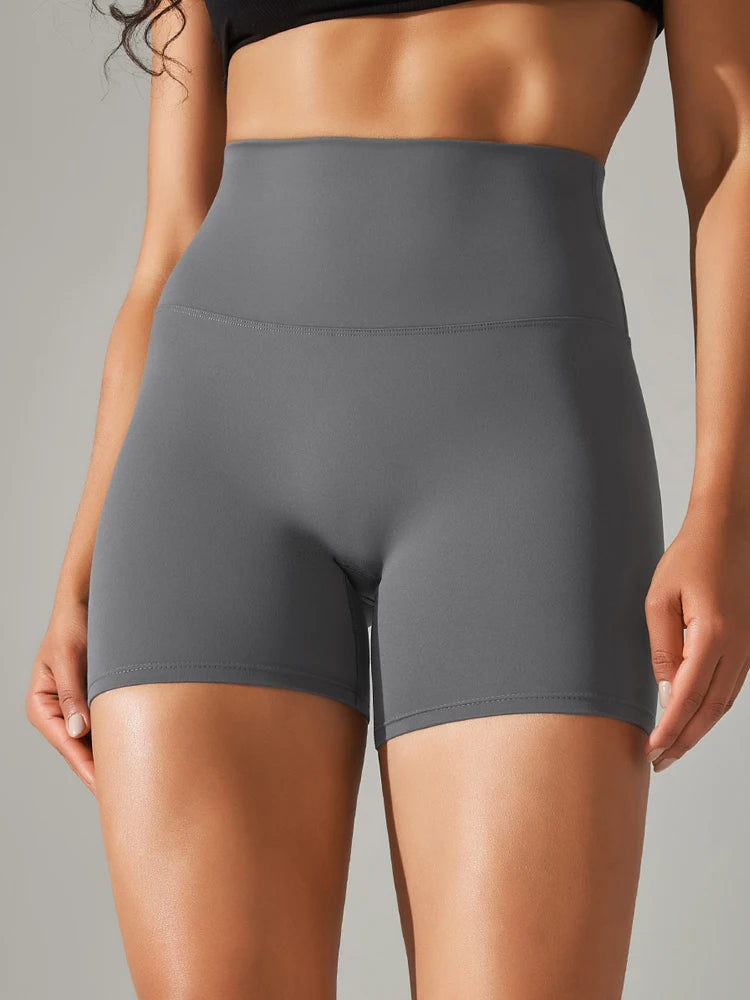 Xooie Fit high quality active shorts for women in gray with high waist and smooth fabric