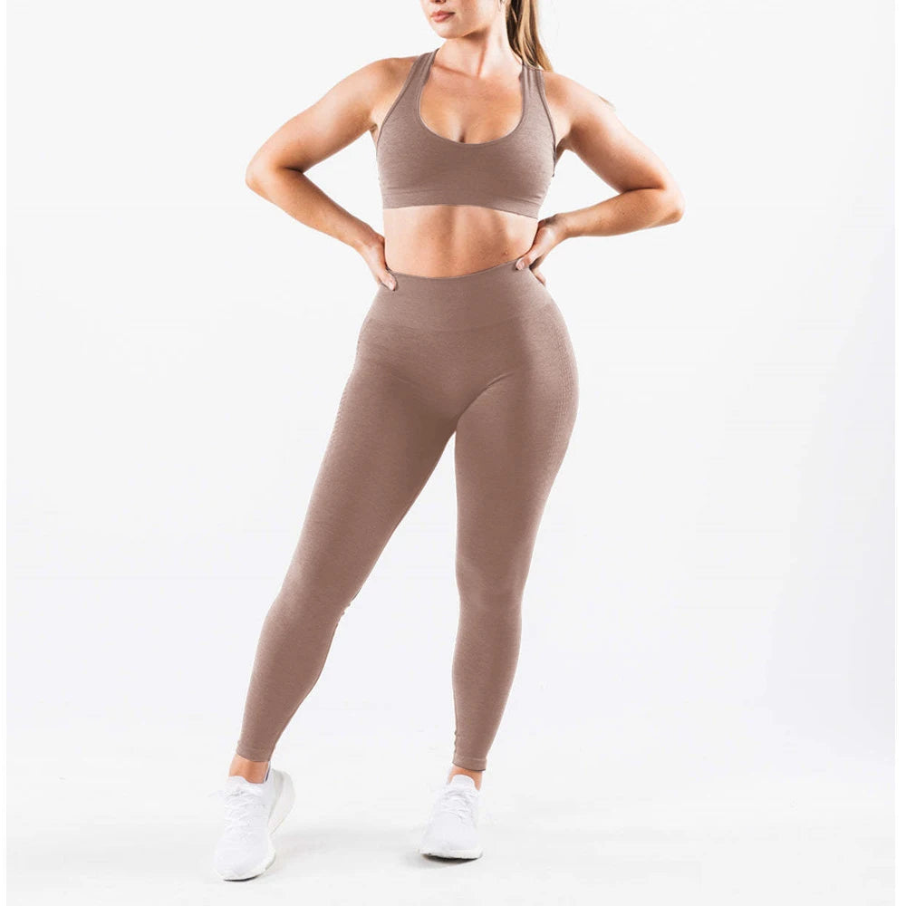 Xooie Fit high waisted active leggings in brown, perfect for workouts and everyday wear