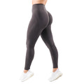 High-waisted active leggings, charcoal grey back view with contour seam detail