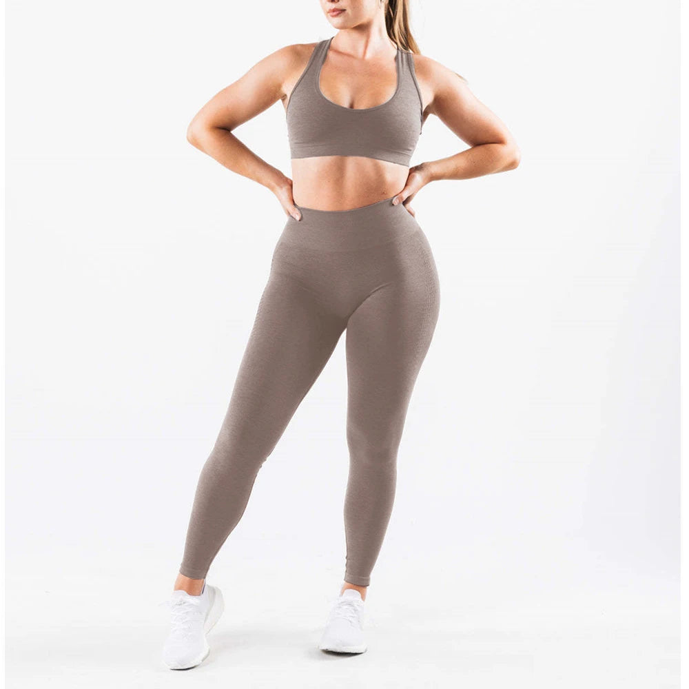 Xooie Fit high waisted active leggings in a soft brown color with a flattering fit for workouts