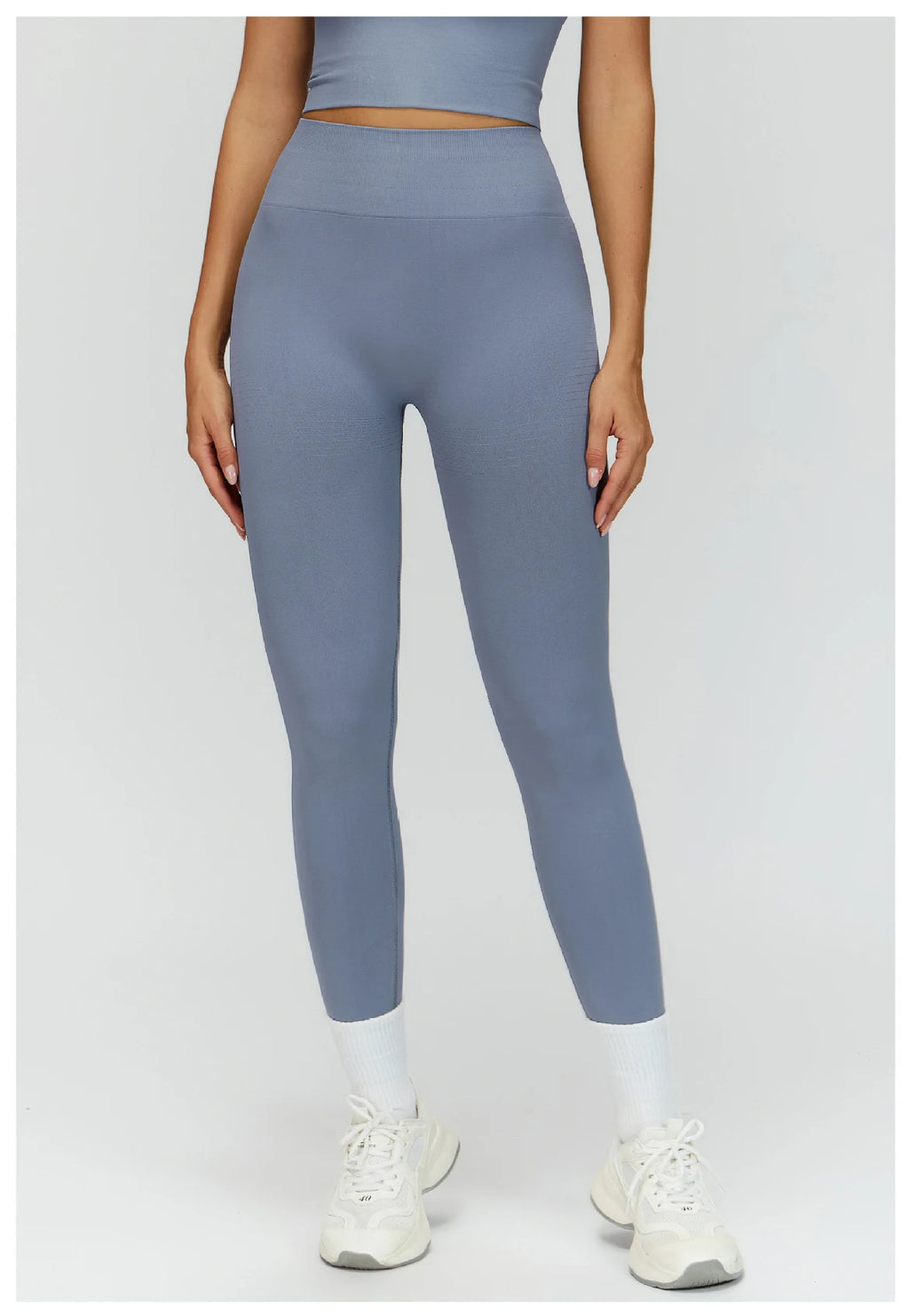 Sea blue high-waisted active leggings, full length with fitted straight leg