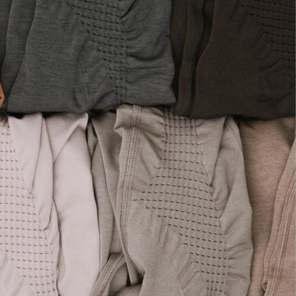 Xooie Fit high waisted active leggings in various colors with textured detailing and soft fabric