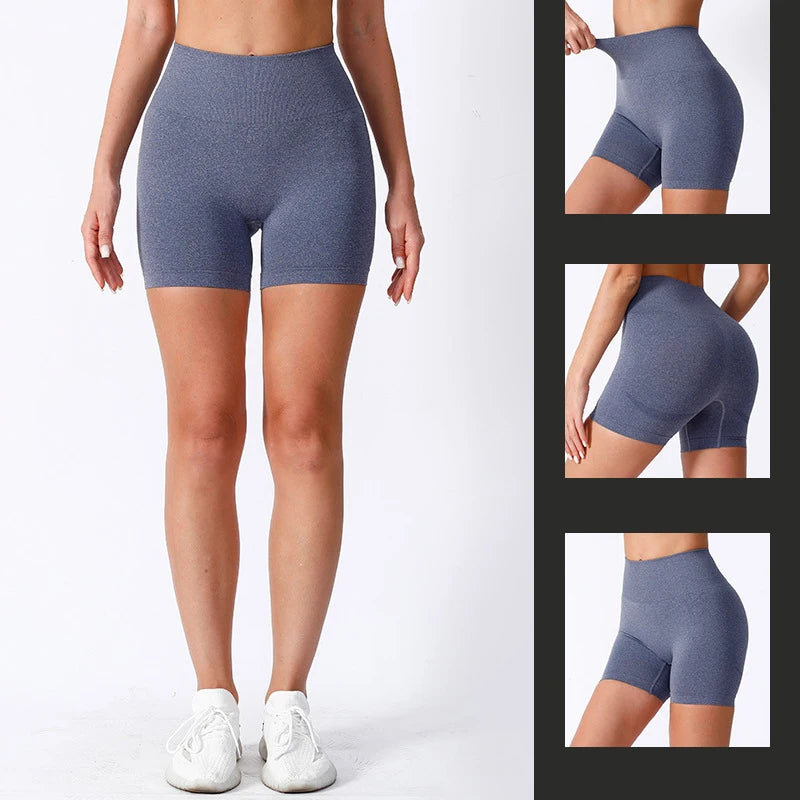 Xooie Fit High Waisted Workout Shorts in Blue with Comfortable Stretch and Seamless Design