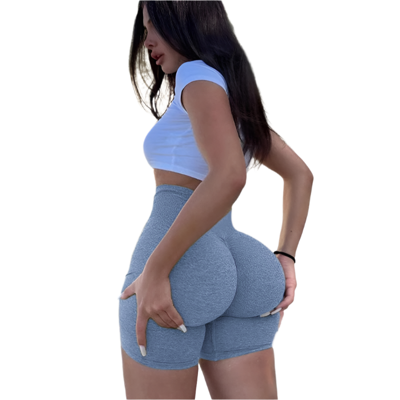 Xooie Fit high waisted workout shorts in gray, designed for comfort and performance during exercise
