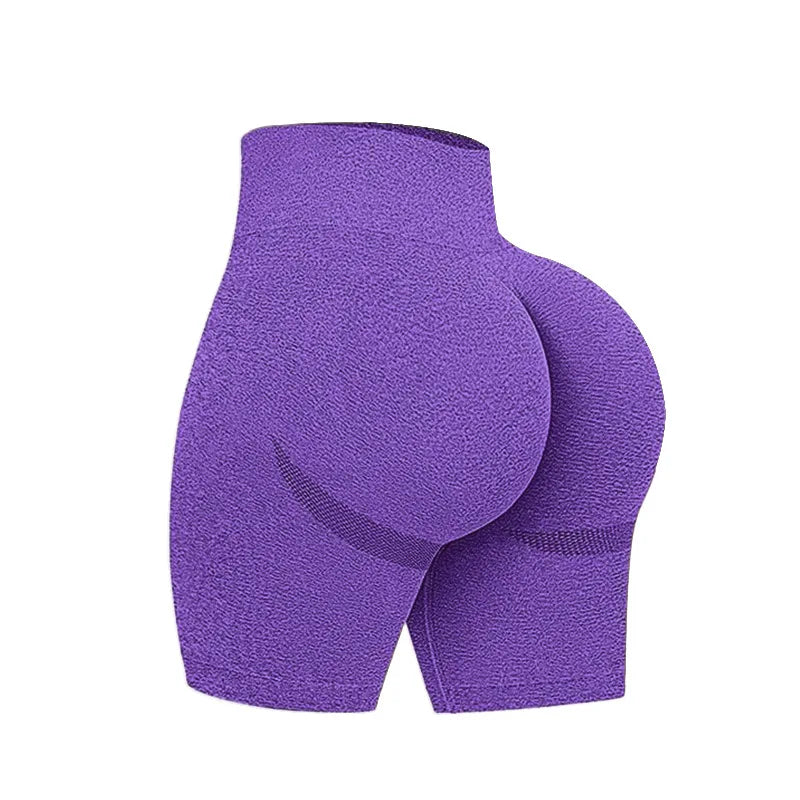 Xooie Fit high waisted workout shorts in purple, designed for comfort and style during exercise