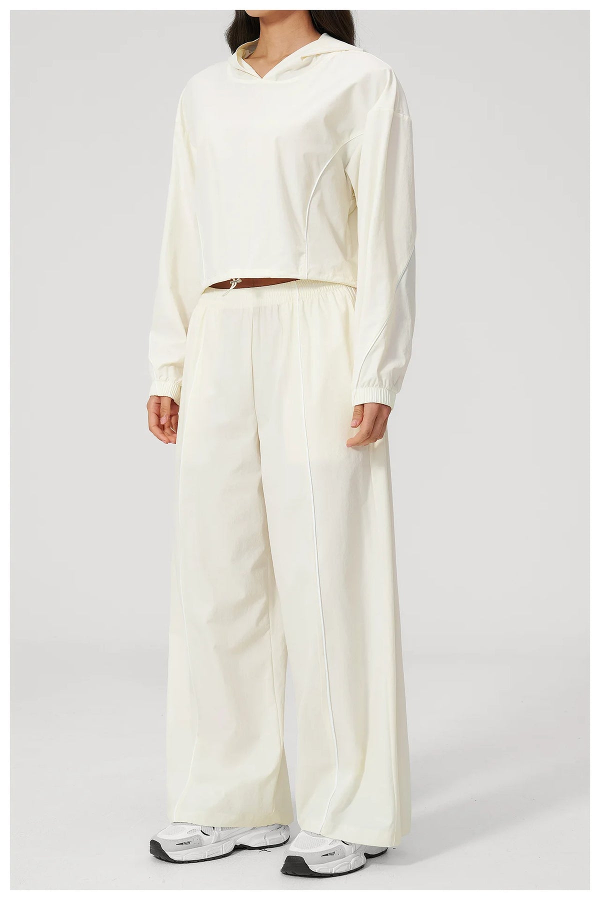 Xooie Fit Cream Jogger Pants Set with Cropped Hoodie and Wide-Leg Design for Comfortable Style