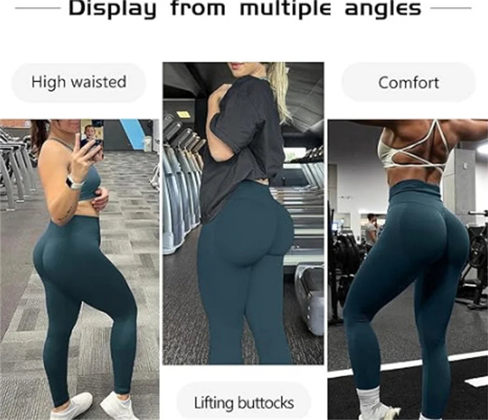 High-waist yoga leggings, dark teal, side view in a fitted training style