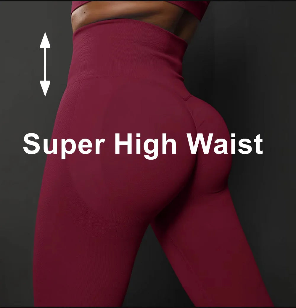High-waist yoga leggings, deep burgundy, smooth fitted full-length look