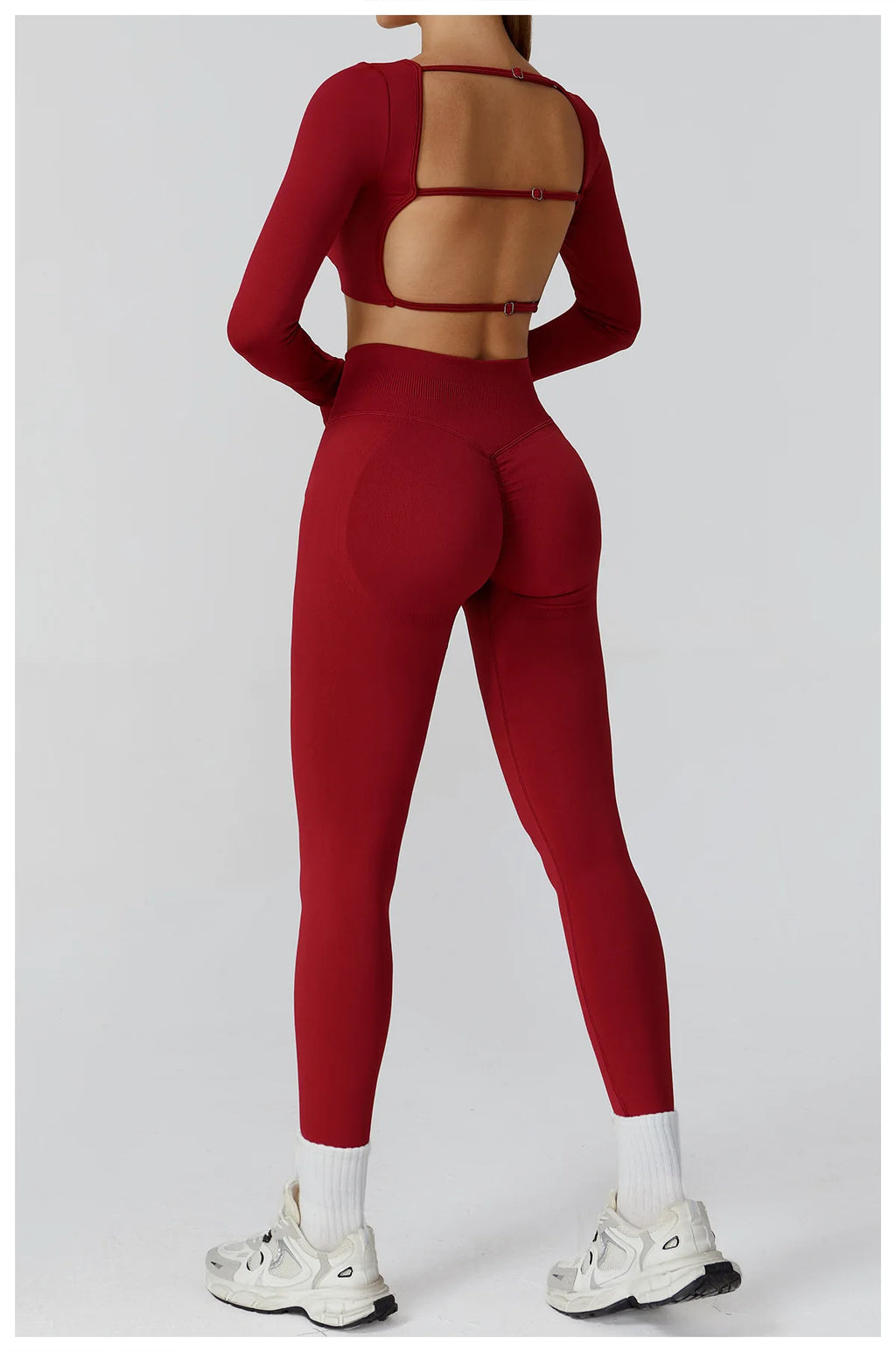 Xooie Fit Long Sleeve Crop Top and Leggings Set in Burgundy with Stylish Cutout Detail