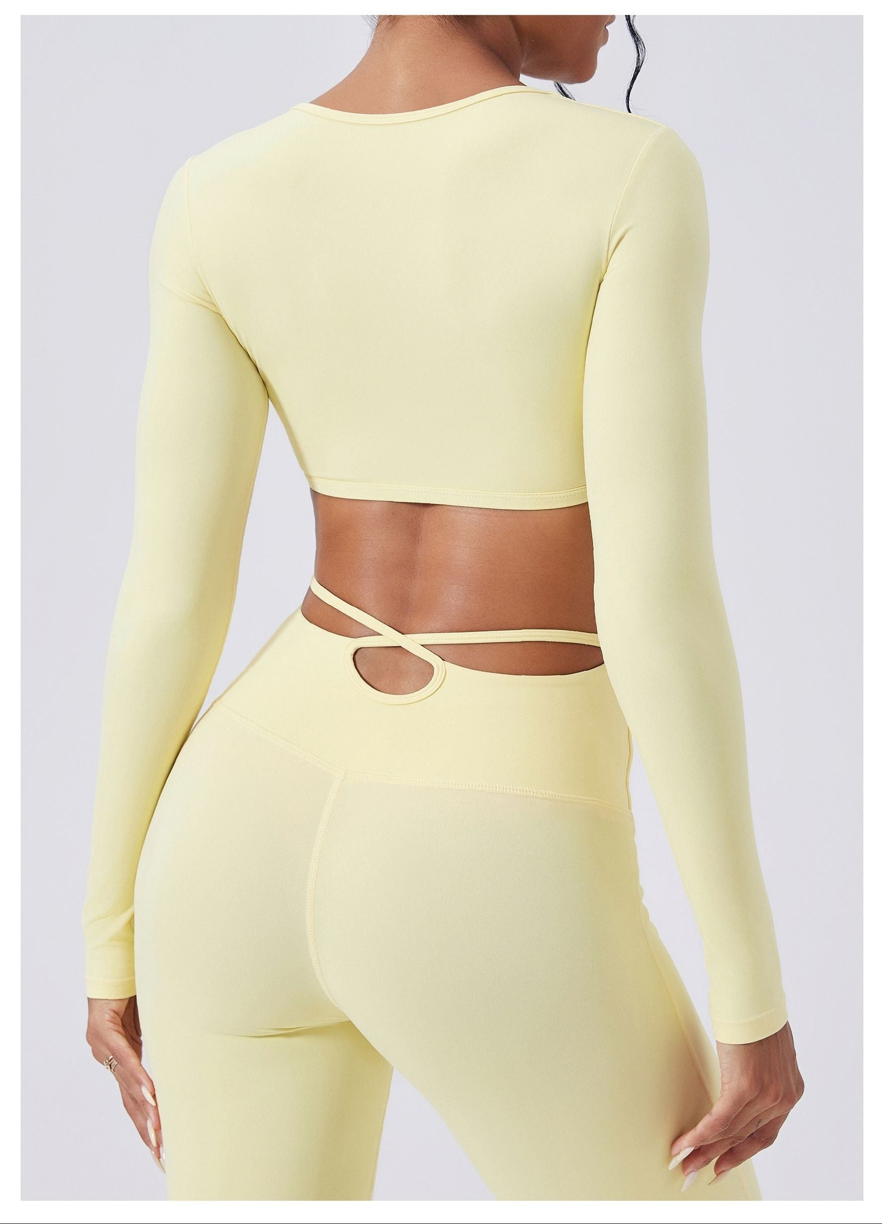 Xooie Fit Yellow Long Sleeve Crop Top for Women with Open Back Design and Comfortable Fit
