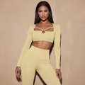 Goose Yellow long-sleeve crop top with crisscross cutout neckline
