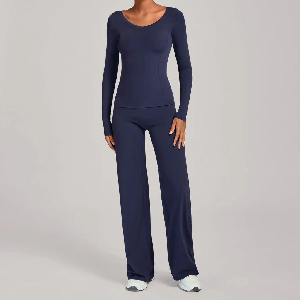 Mauve Muse | Long Sleeve Active Shirt + Flare Pants Matching Set