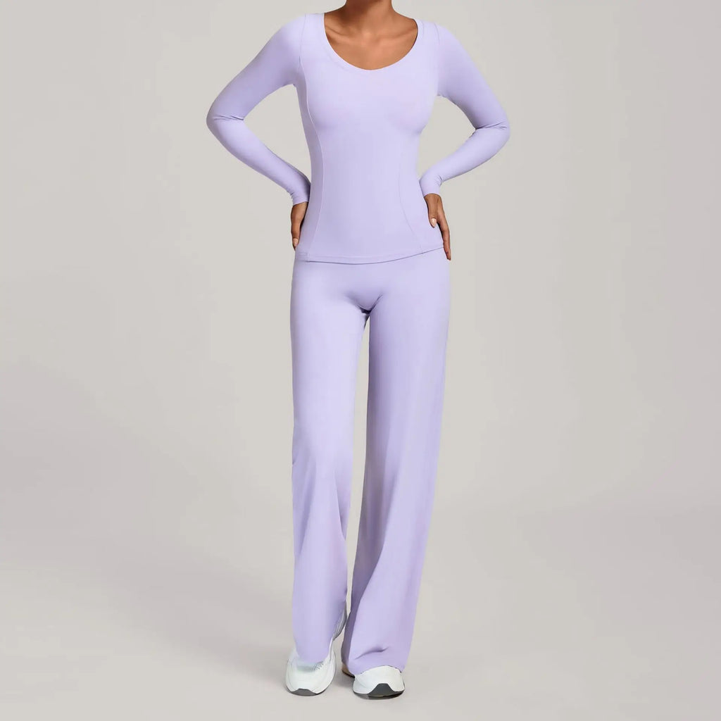 Mauve Muse | Long Sleeve Active Shirt + Flare Pants Matching Set