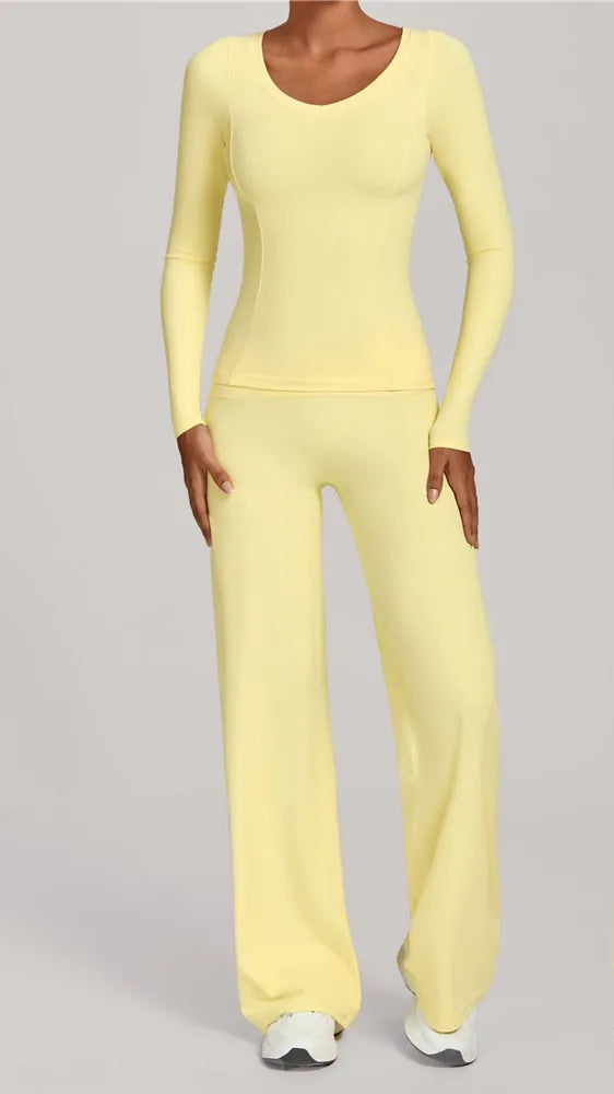 Mauve Muse | Long Sleeve Active Shirt + Flare Pants Matching Set