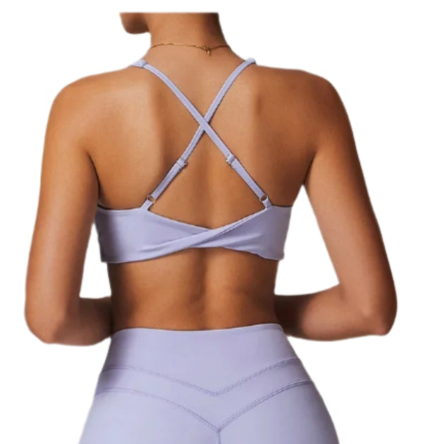 Sports bra back with crisscross straps, light purple matching set
