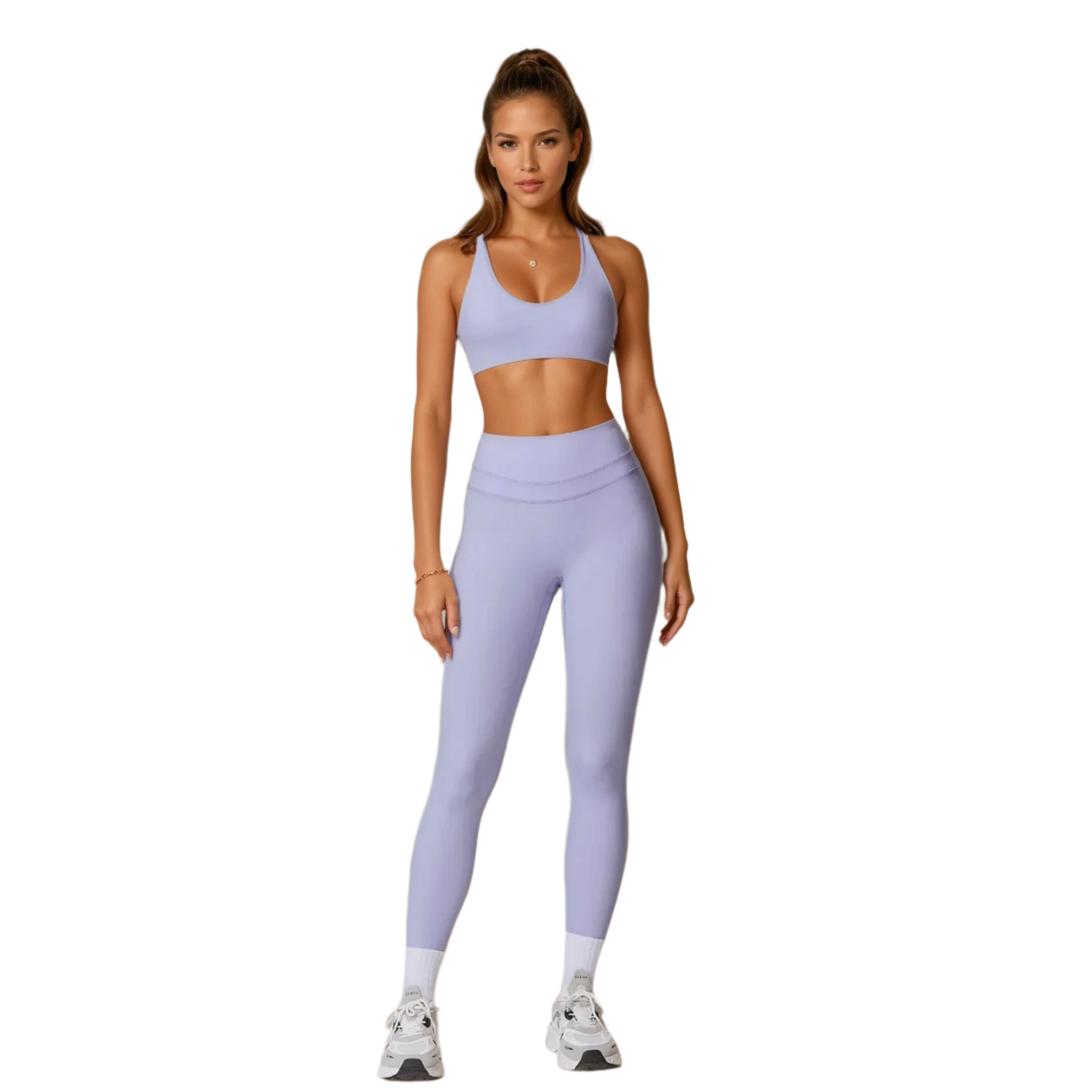 Xooie Fit Matching Workout Set for Running in Soft Lavender Color with Sports Bra and Leggings