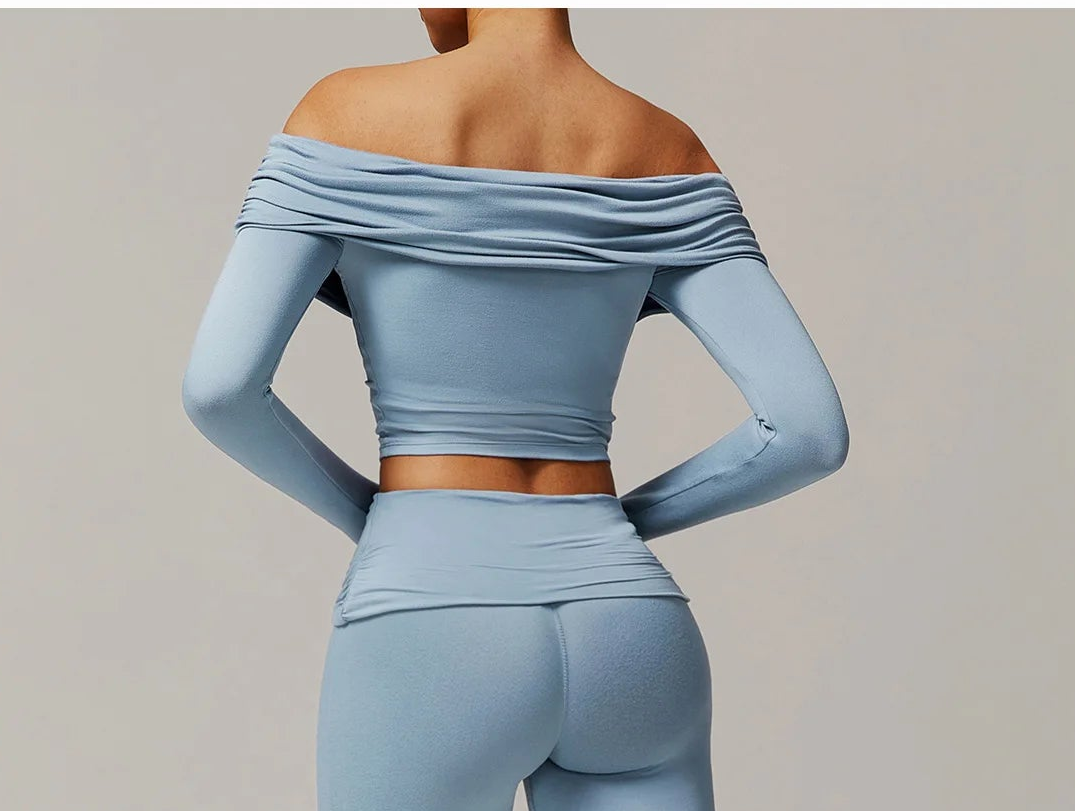 Dare To Flare | Off The Shoulder Long Sleeve Top + Flare Pants Set