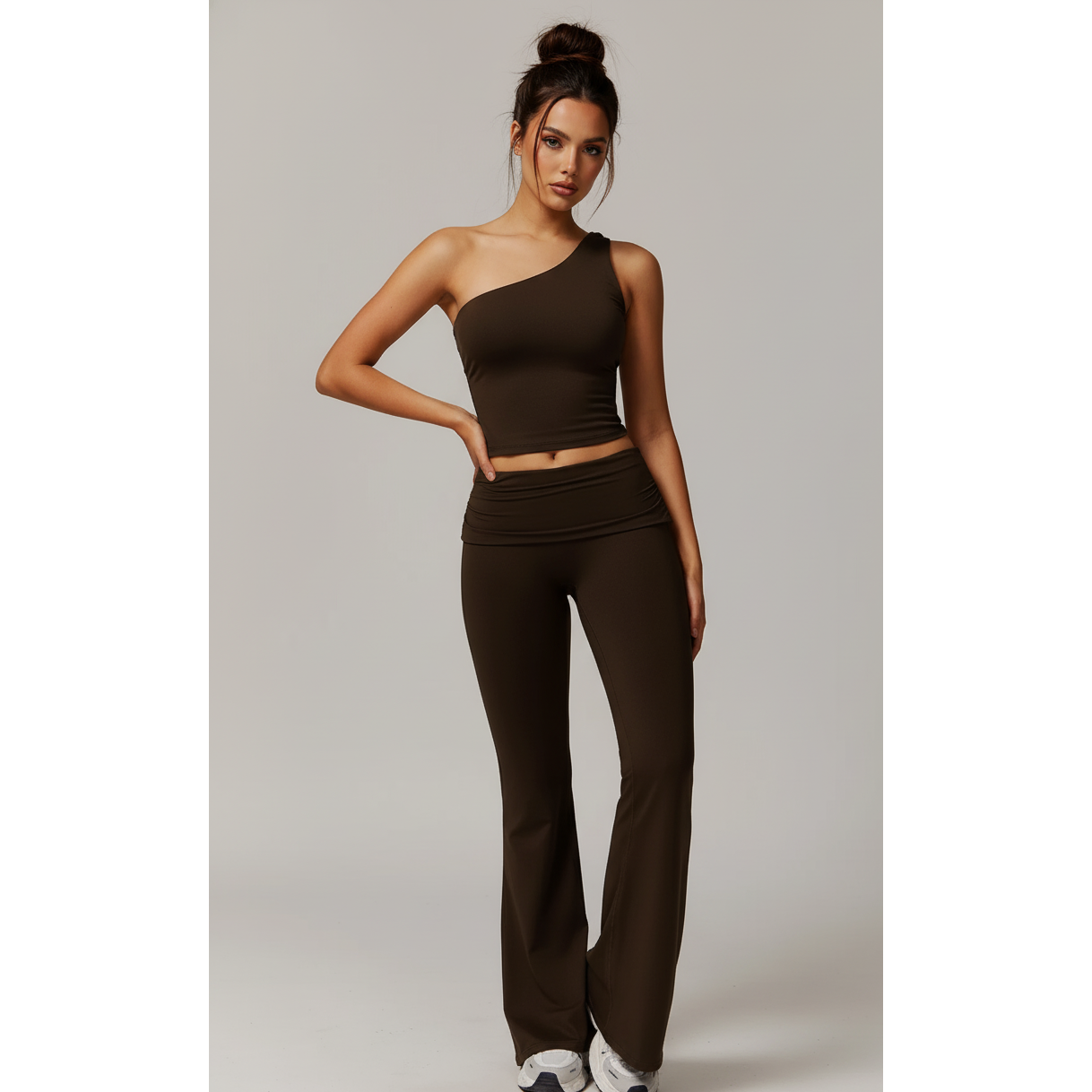 off the shoulder top with flare pants set
