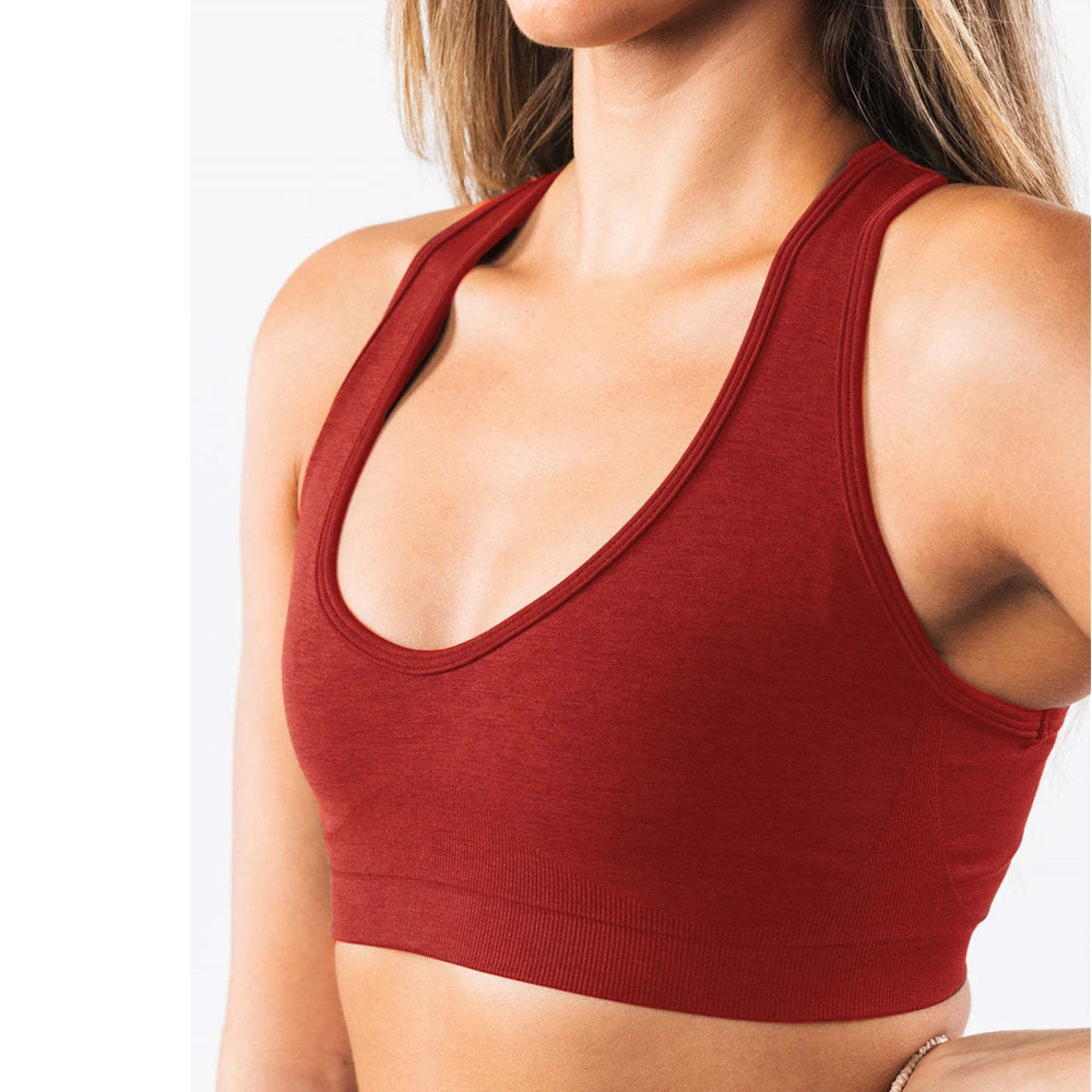 Red Xooie Fit open-back workout bra with comfortable fabric and supportive design for active lifestyles