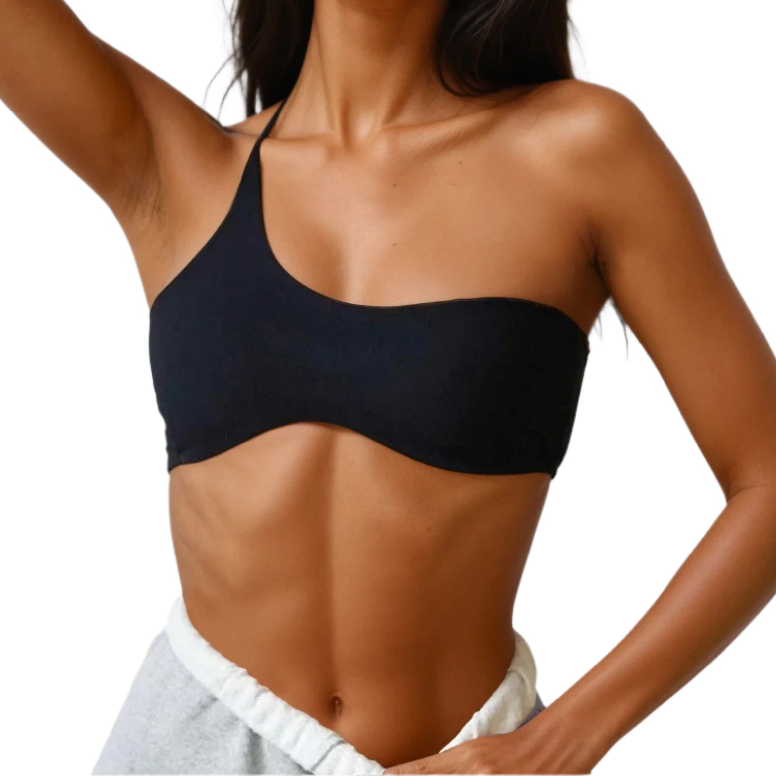 Black thin single-strap bralette with heart-shaped neckline