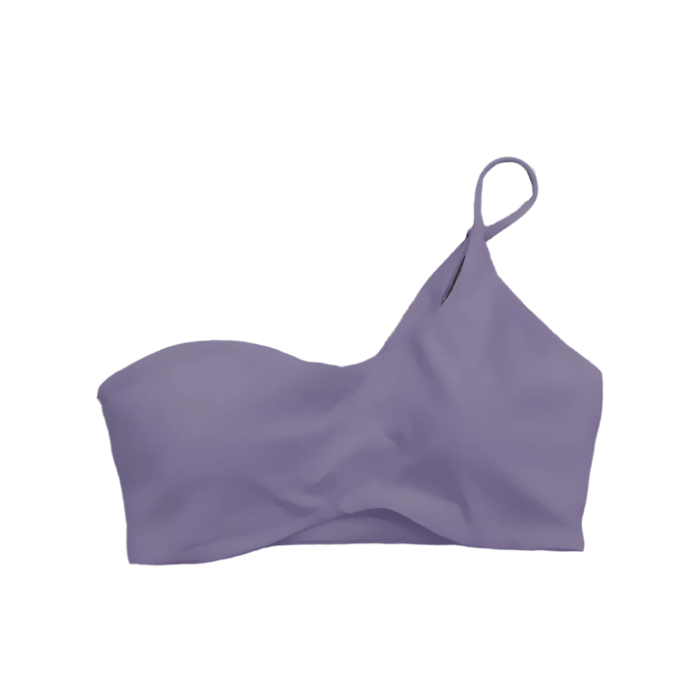 Xooie Fit single-strap bralette for workouts in lavender color, designed for comfort and support