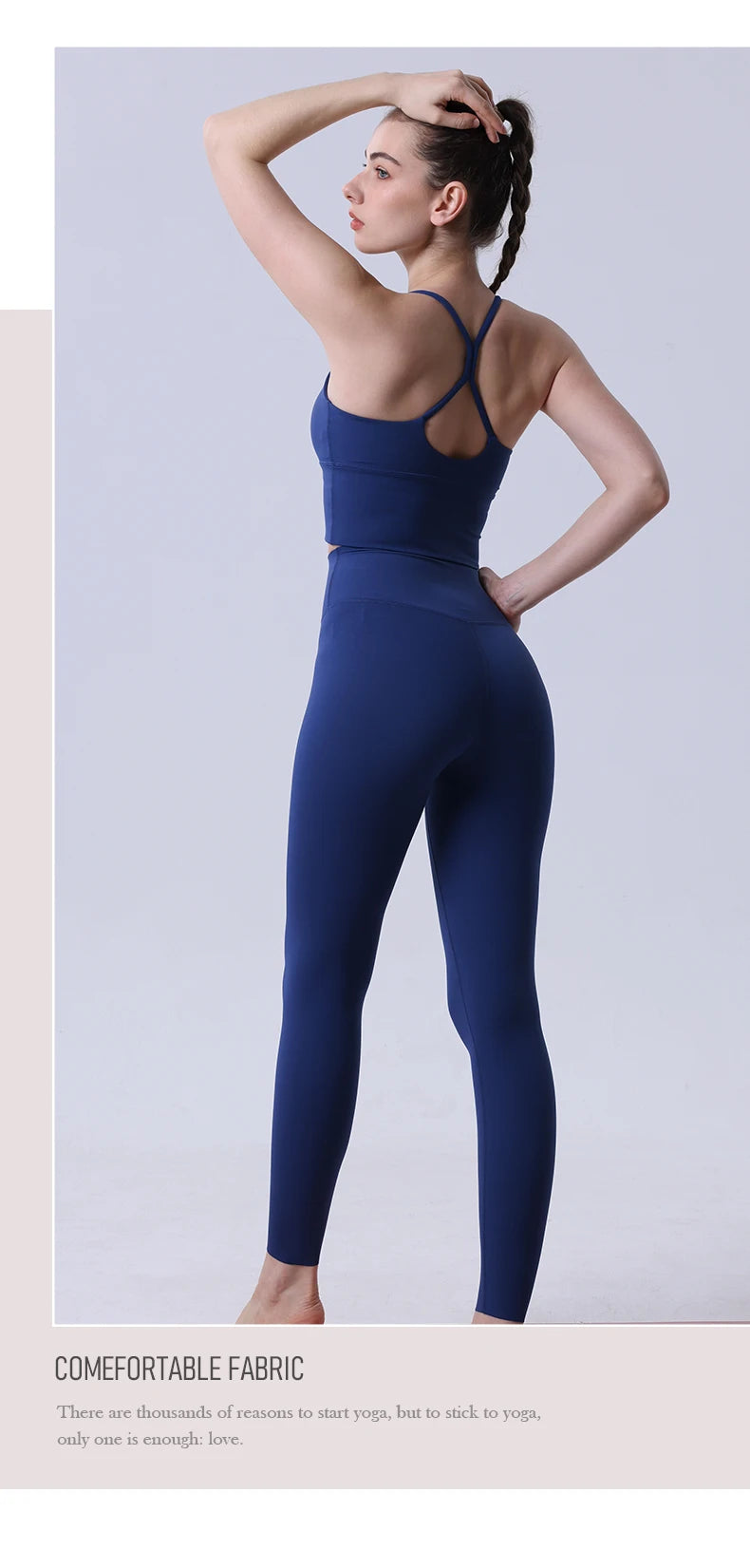 Xooie Fit two-piece set featuring a spaghetti strap activewear top and leggings in navy blue