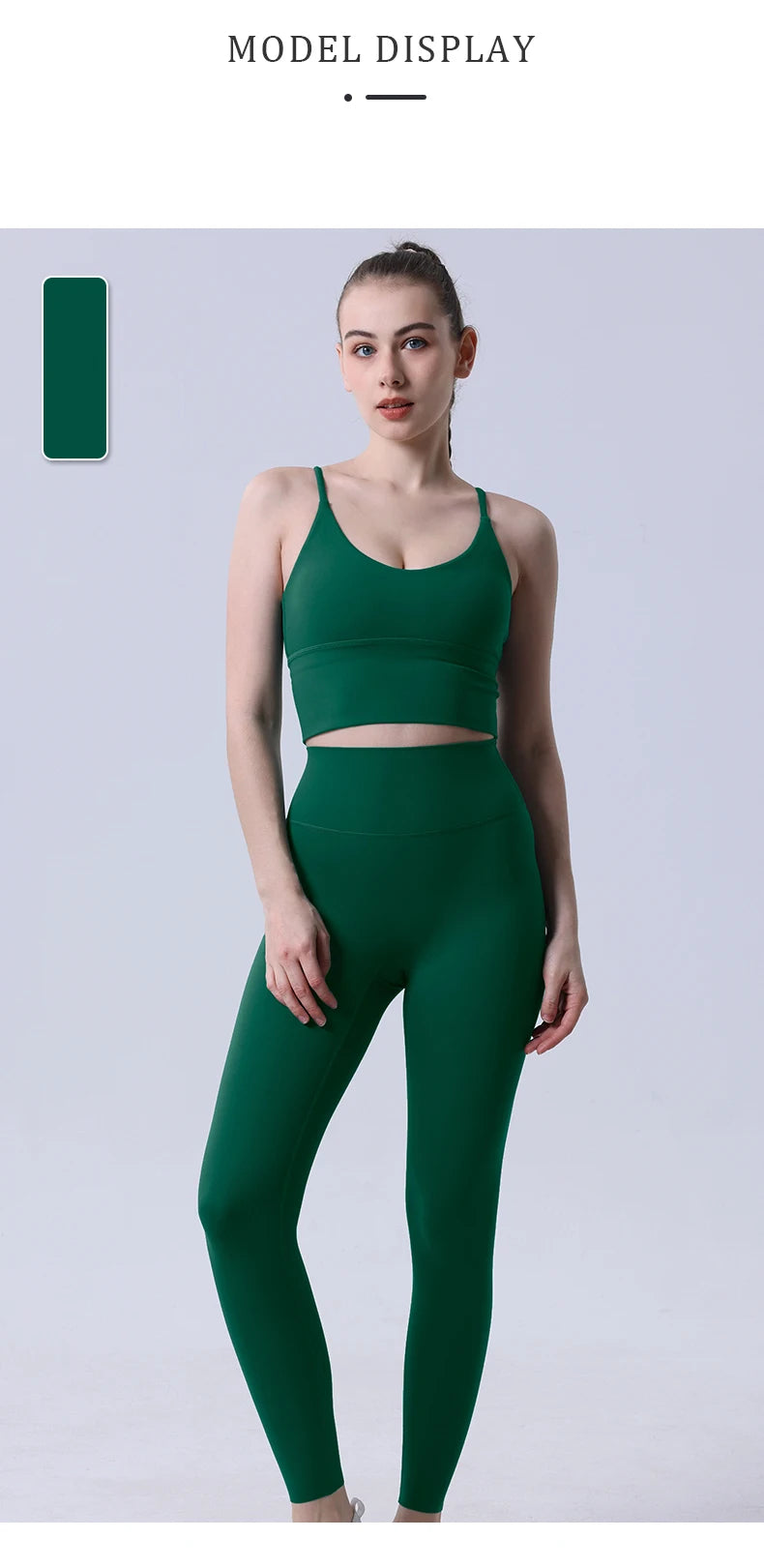 Xooie Fit Two-Piece Set featuring a spaghetti strap activewear top and leggings in green