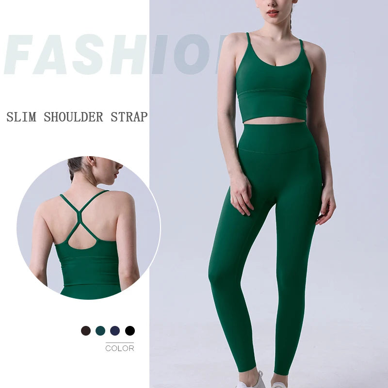 Xooie Fit two-piece set featuring spaghetti strap activewear top and leggings in green