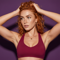 High-intensity active sports bra, rose red, racerback, scoop neckline