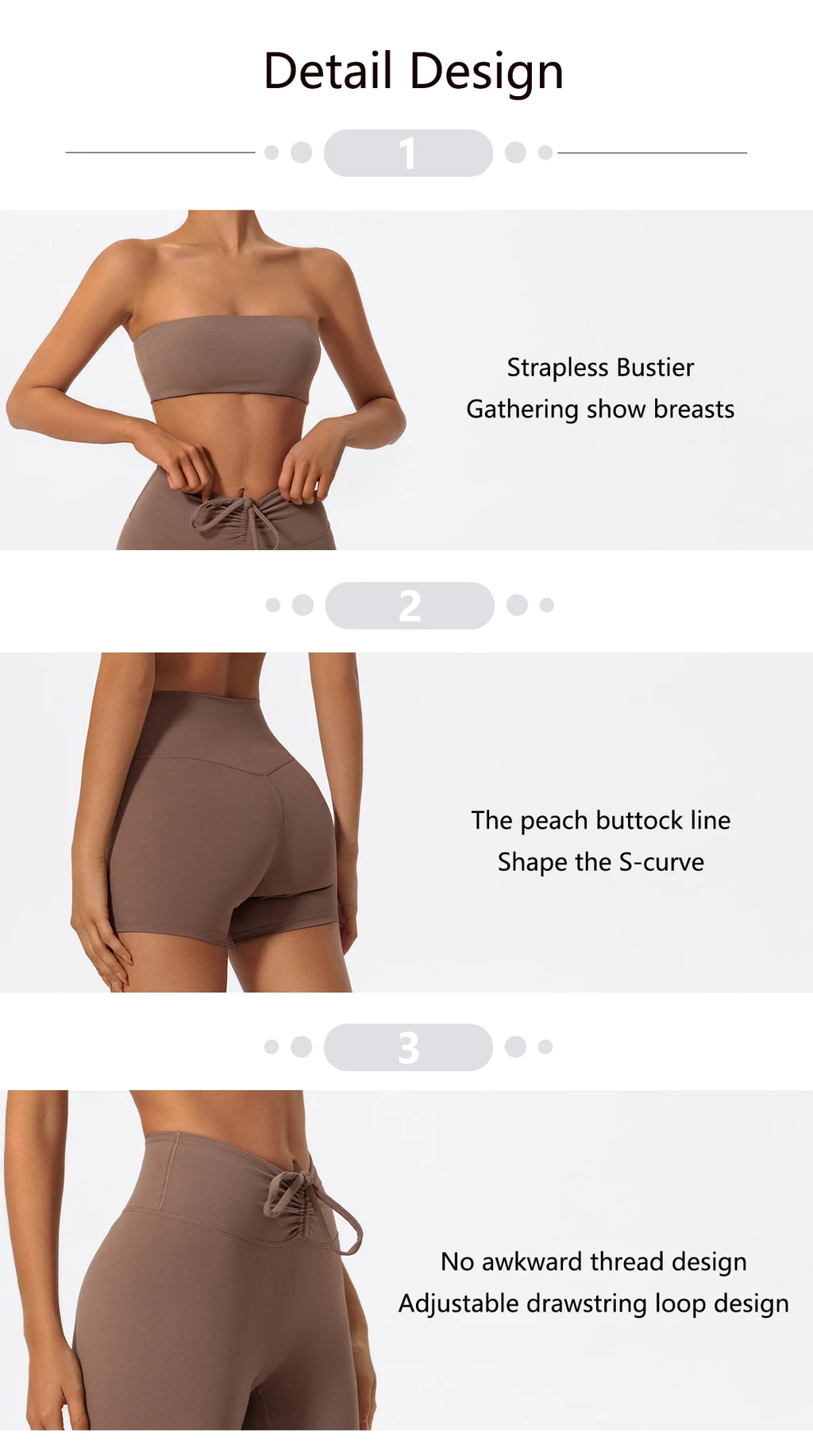 Xooie Fit strapless bra shorts set featuring a strapless bustier and peach-shaped shorts design