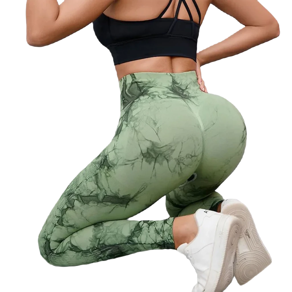 Stylish yoga leggings women in green marble pattern for comfortable workouts and active lifestyles