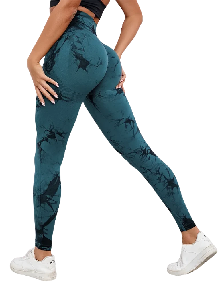 Stylish yoga leggings women in teal with a unique pattern, perfect for workouts or casual wear