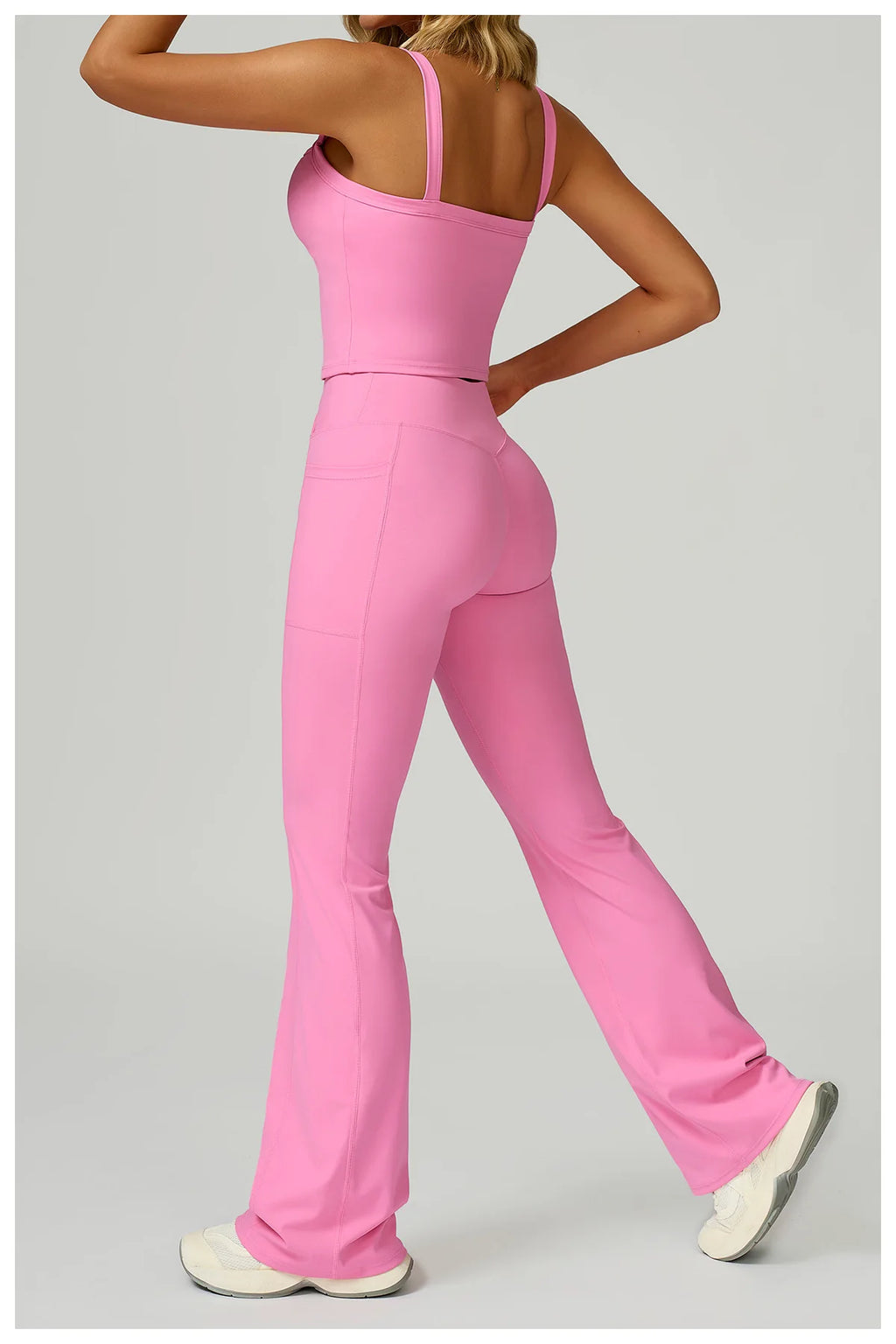Pink Schlaghose mit Taschen und Rückansicht Top mit Trägern, Set